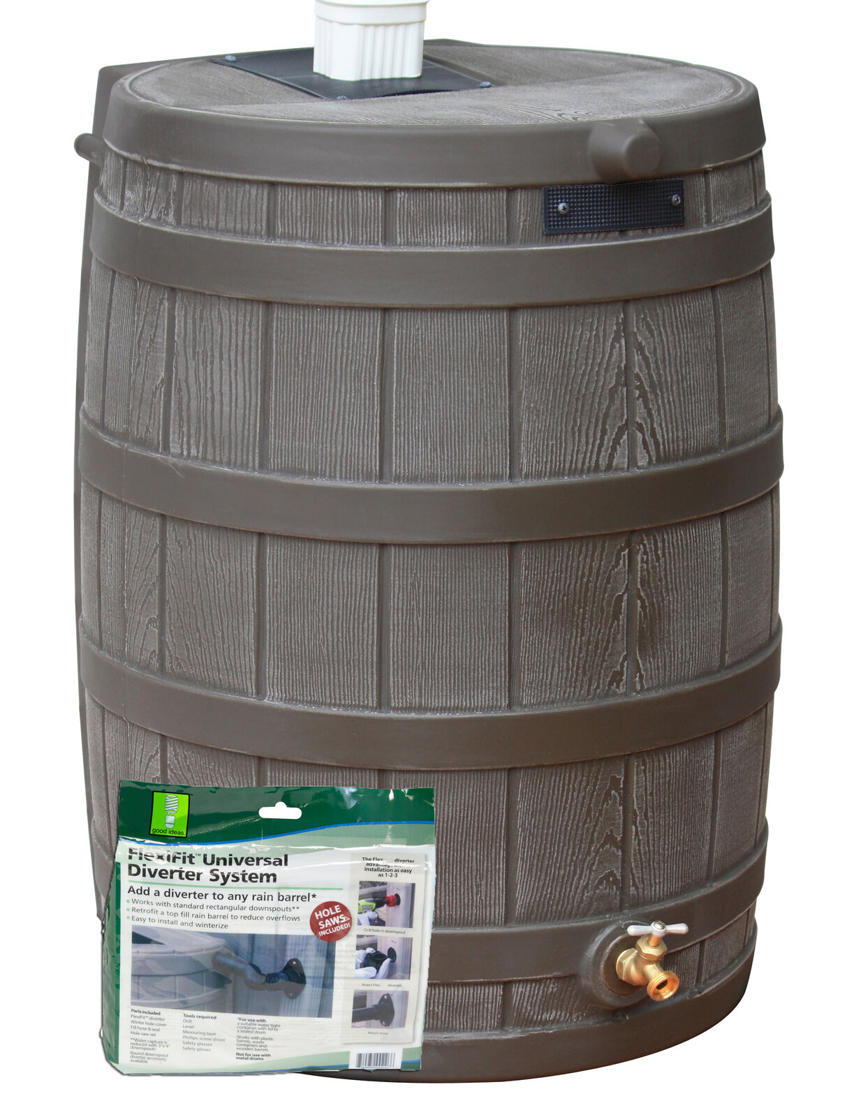 Rain Wizard 50 Gallon Rain Barrel With Diverter Kit Oak 30 X 23 X 20"