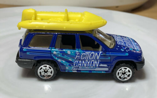 Matchbox Jeep Grand Cherokee With Raft Boat Blue 1/64 Diecast Loose