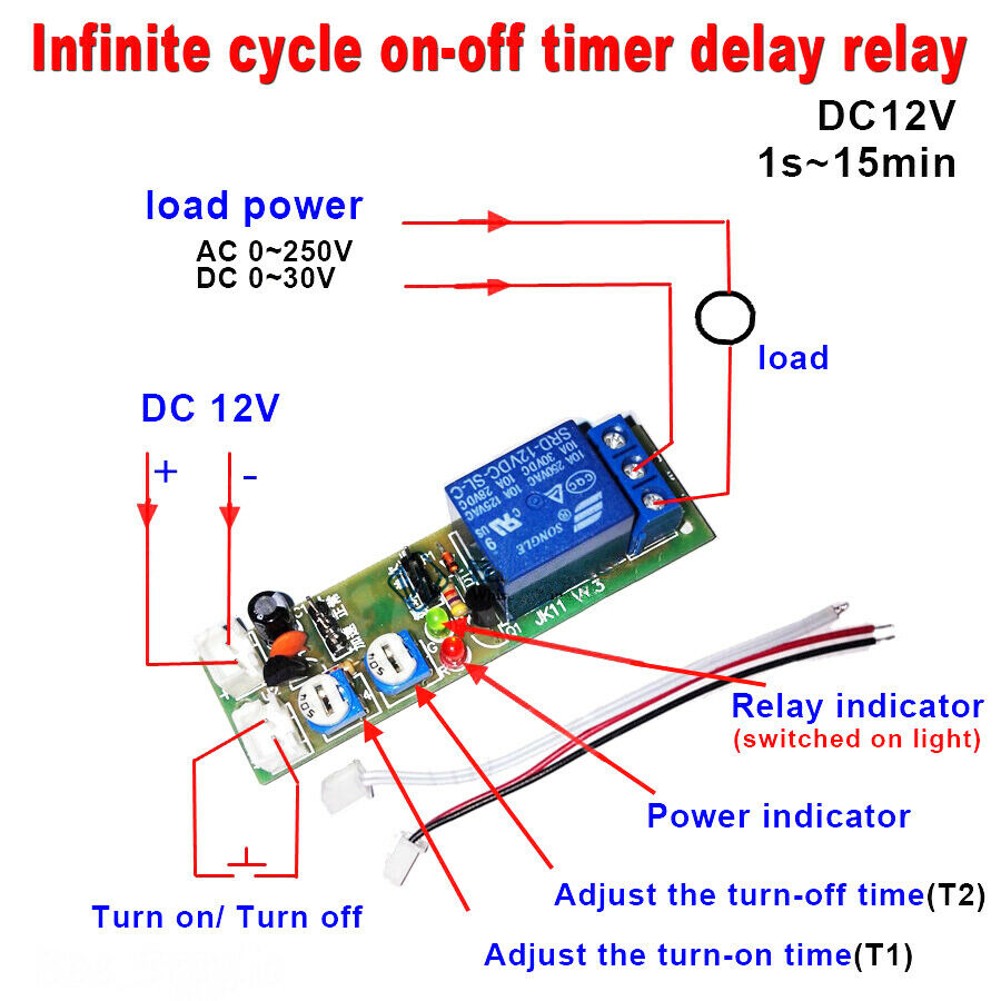 Dc 12v Infinite Cycle Delay Timing Timer Relay On Off Switch Loop Module Time