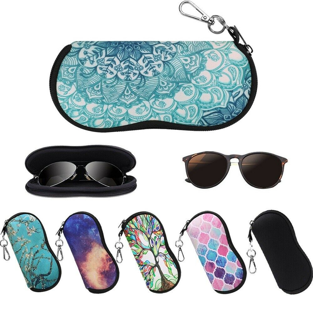 [2 Pack] Portable Neoprene Zipper Sunglasses Eyeglasses Soft Case With Carabiner