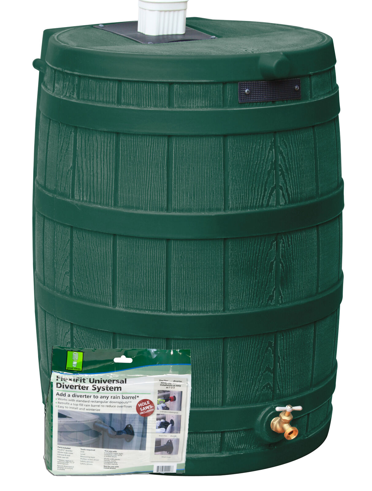 Rain Wizard 50 Gallon Rain Barrel With Diverter Kit Green 30 X 23 X 20"
