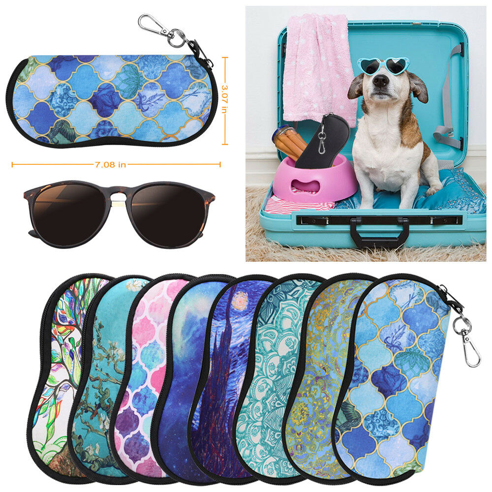 Portable Eyeglasses Case With Carabiner Hook Sunglasses Sleeve Soft Travel Bag