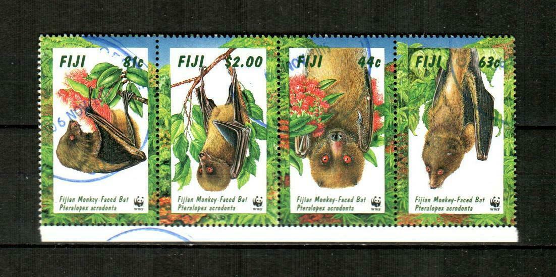 Fiji Scott's 797-600 ( 4v ) Fijian Monkey-faced Bat F/vf Used Strip ( 1997 ) #3